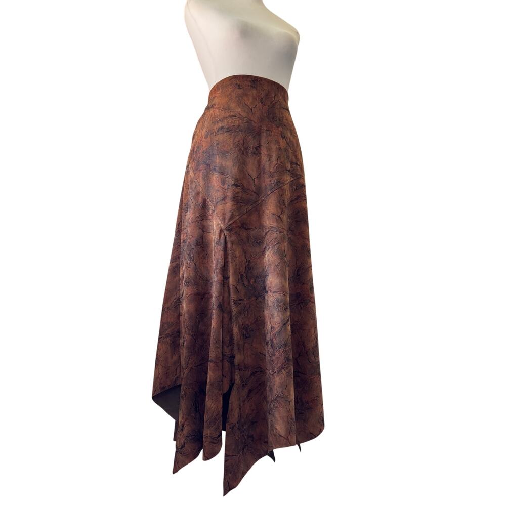 Brown Abstract Print Asymmetrical Midi Skirt